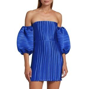 L'IDÉE Sirene Pleated Off-The-Shoulder Minidress In Moroccan Blue UK 8 / US 4 $3